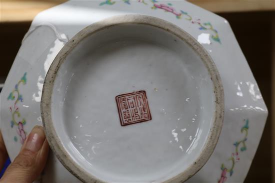 Two Chinese famille rose footed dishes, Tongzhi mark and period (1862-74), diameter 19.5cm